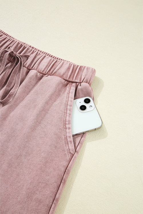 Mineral Wash Tiered Wide Leg Patchwork Drawstring Pants