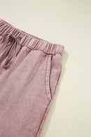 Mineral Wash Tiered Wide Leg Patchwork Drawstring Pants