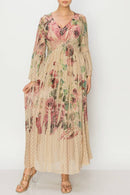 Origami Apparel ~ Lace and Crochet inspired - Romantic Lace Bell-Sleeved A-Line Midi Dress - 4658TP-BIG ROSE
