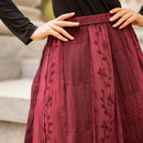 Young Threads - Women Patchwork Embroidered Grey Maxi Skirt With Side Pockets