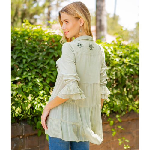 Young Threads - Women’s Mexican Embroidery Blouse - Gathered Waist Shirt