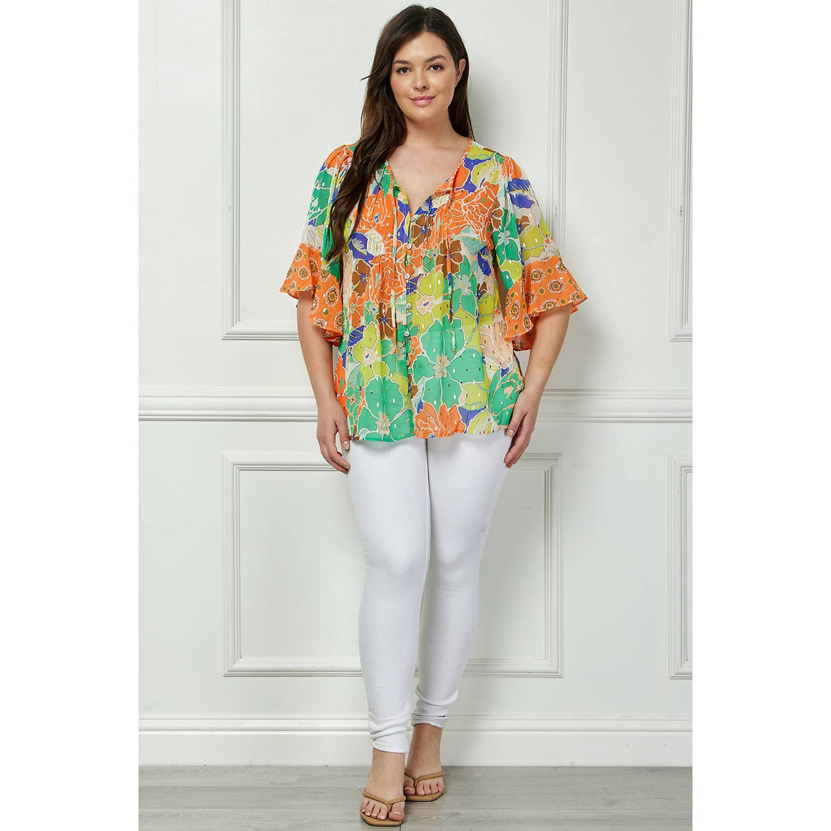 Winslow Collection - PLUS SIZE SHEER PRINTED PEASANT BLOUSE COU95L78X