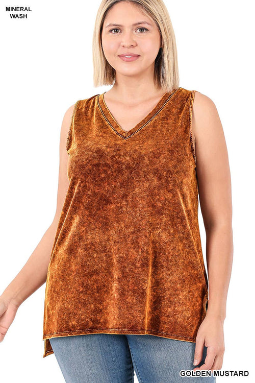 42POPS - ",,,._ Plus size Washed Cotton Sleeveless Top