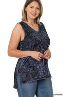 42POPS - ,,,,....SI-22151 Plus size Mineral Wash Top w/ Side Slit