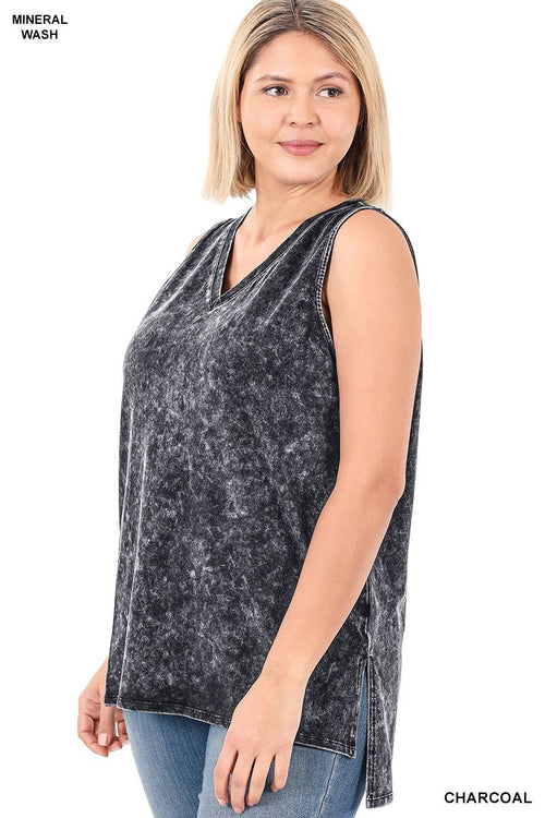 42POPS - ",,,._ Plus size Washed Cotton Sleeveless Top