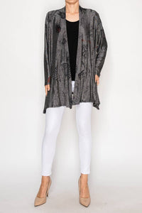 Origami Apparel ~  Lace and Crochet inspired - Rock & Roll Printed Shimmery Lurex Cardigan - OLS-4883BK-SIL RNR