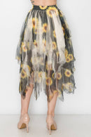 Origami Apparel ~ Lace and Crochet inspired - Dreamy Tiered Tulle Midi Skirt With Floaty Hem - 4546 BG/BK SUN FL