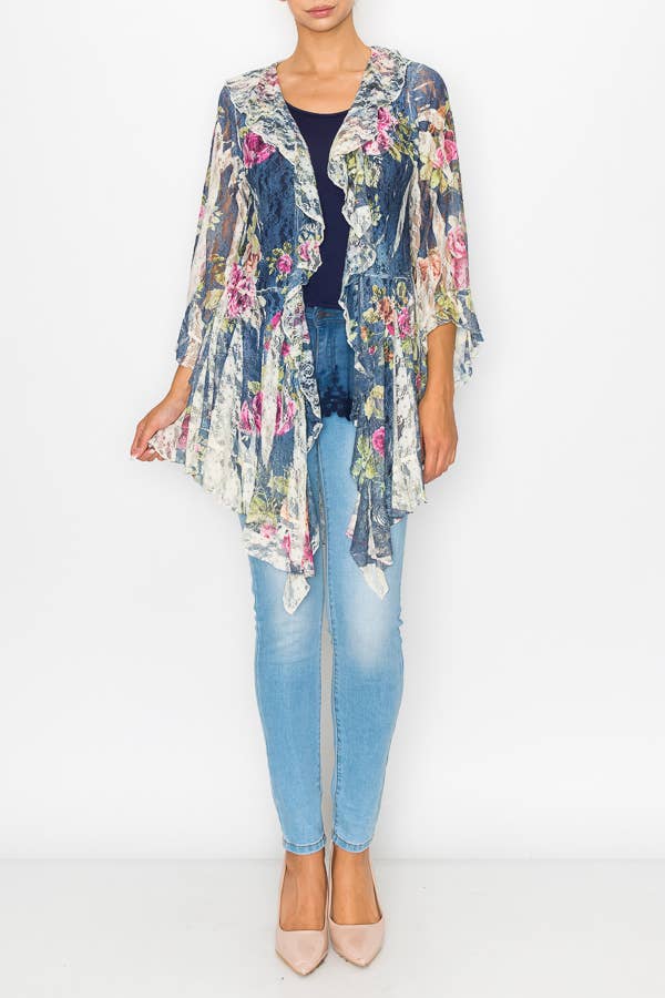 Origami Apparel ~ Lace and Crochet inspired - OLS-4495 BG/DENIM ROSE