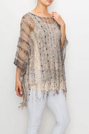 Origami Apparel Lace & Crochet Inspired Mesh Sequin Poncho Top – Y62BG/2 Brown
