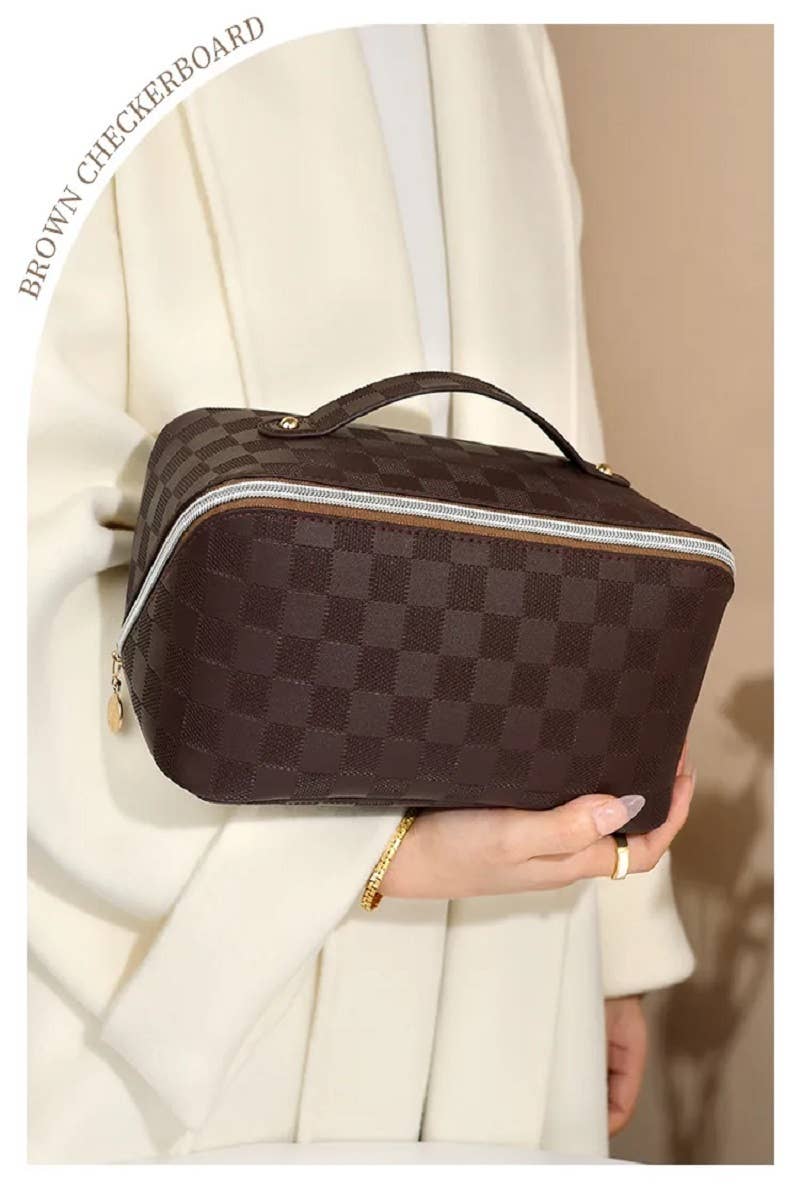 42POPS - ..SI-25928 Vegan Leather Checkered Makeup Bag