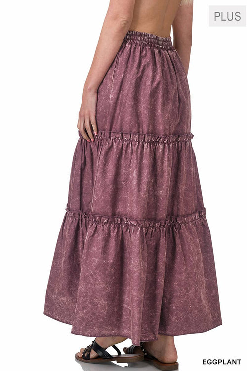 SI-23133- PLUS SIZE WOVEN ACID WASH DRAWSTRING WAIST TIER