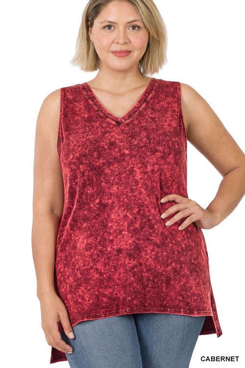 42POPS - ",,,._ Plus size Washed Cotton Sleeveless Top