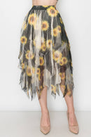 Origami Apparel ~ Lace and Crochet inspired - Dreamy Tiered Tulle Midi Skirt With Floaty Hem - 4546 BG/BK SUN FL