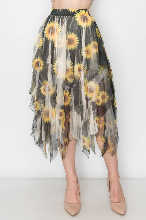 Origami Apparel ~ Lace and Crochet inspired - Dreamy Tiered Tulle Midi Skirt With Floaty Hem - 4546 BG/BK SUN FL