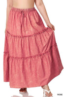 SI-23133- PLUS SIZE WOVEN ACID WASH DRAWSTRING WAIST TIER