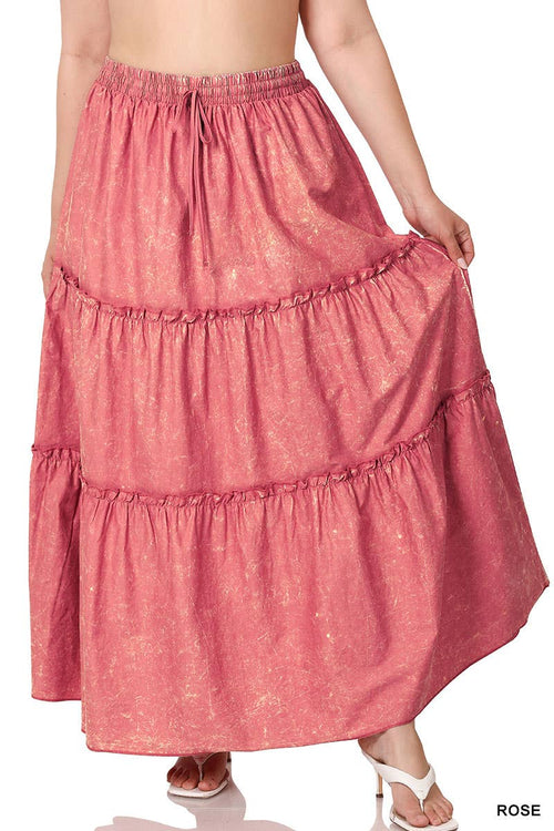 SI-23133- PLUS SIZE WOVEN ACID WASH DRAWSTRING WAIST TIER