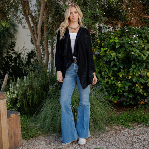 Young Threads - Artisan Plush Knit Kimono Shrug with Handcrafted Embroidery