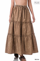 SI-23133- PLUS SIZE WOVEN ACID WASH DRAWSTRING WAIST TIER