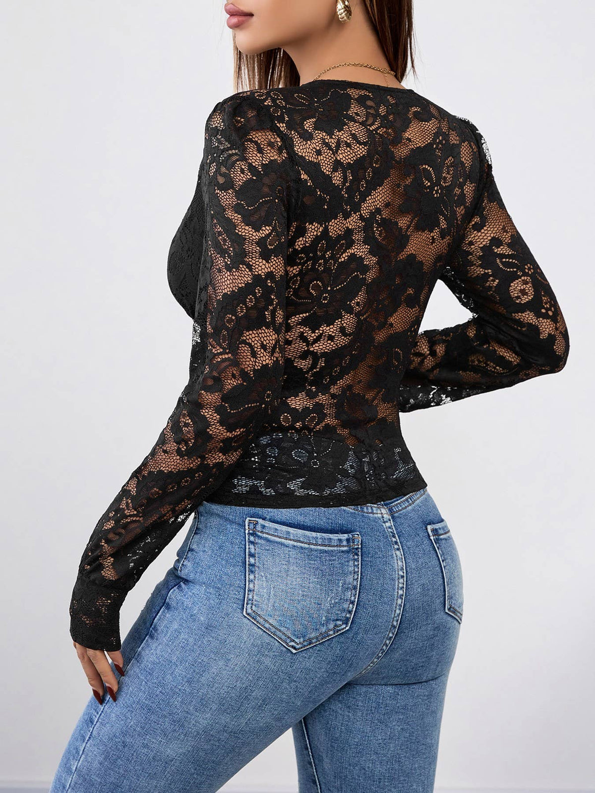 Hope & Sunshine - Lace Black Long Sleeve Top For Women