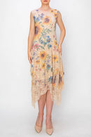 Origami Apparel ~ Lace and Crochet inspired - OLS-4609 TAUPE SUNFLOWER DRESS