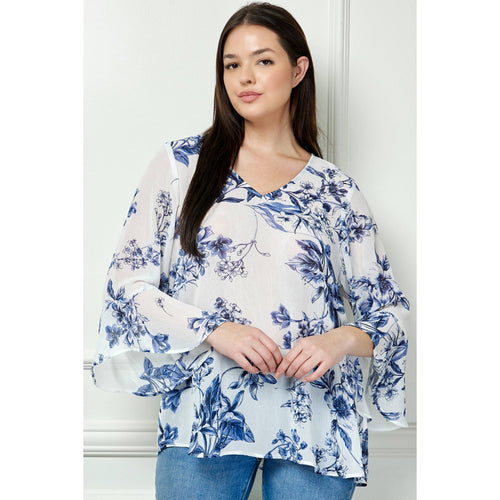 Winslow Collection - PLUS SIZE RUFFLE SLEEVE V-NECK SWING TOP