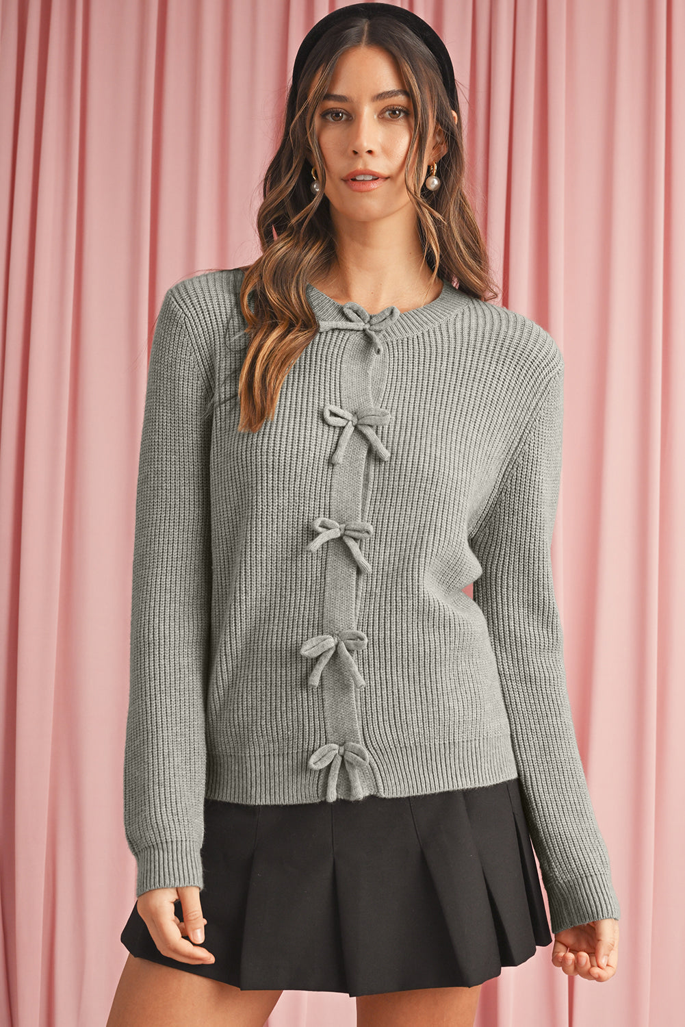 Fiery Red Sweet Bow Front Knit Cardigan