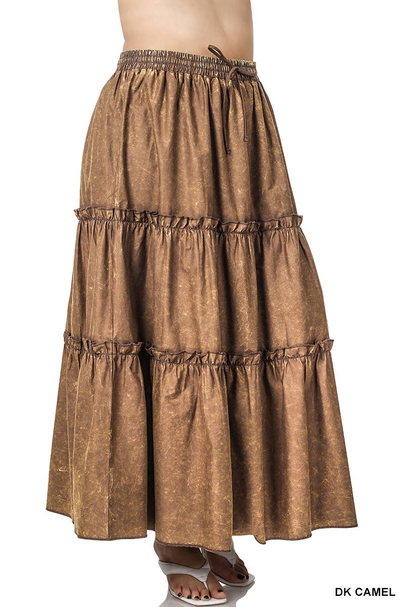 SI-23133- PLUS SIZE WOVEN ACID WASH DRAWSTRING WAIST TIER
