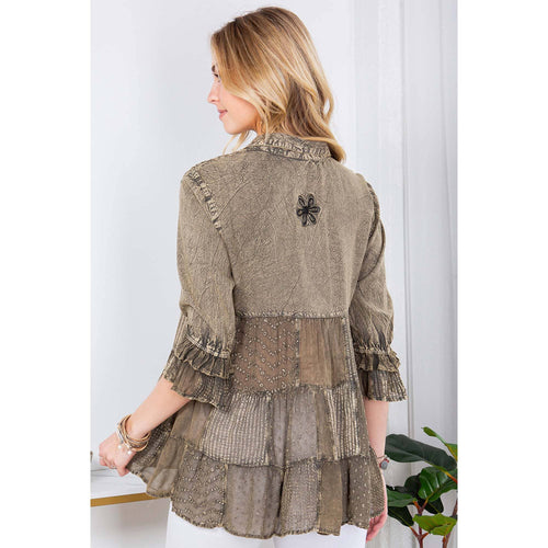 Young Threads - Women’s Mexican Embroidery Blouse - Gathered Waist Shirt