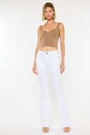 White Denim Jeans With Mid Rise Flare Leg Denim Jeans