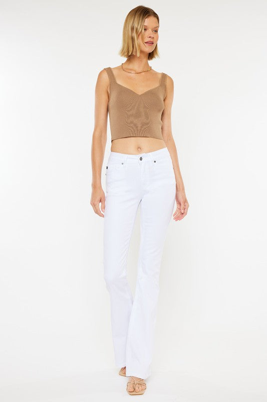 White Denim Jeans With Mid Rise Flare Leg Denim Jeans
