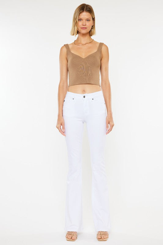 White Denim Jeans With Mid Rise Flare Leg Denim Jeans