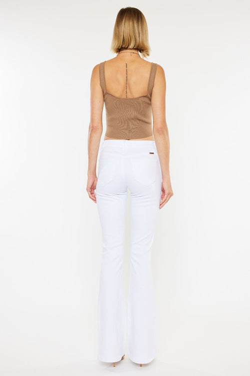 White Denim Jeans With Mid Rise Flare Leg Denim Jeans