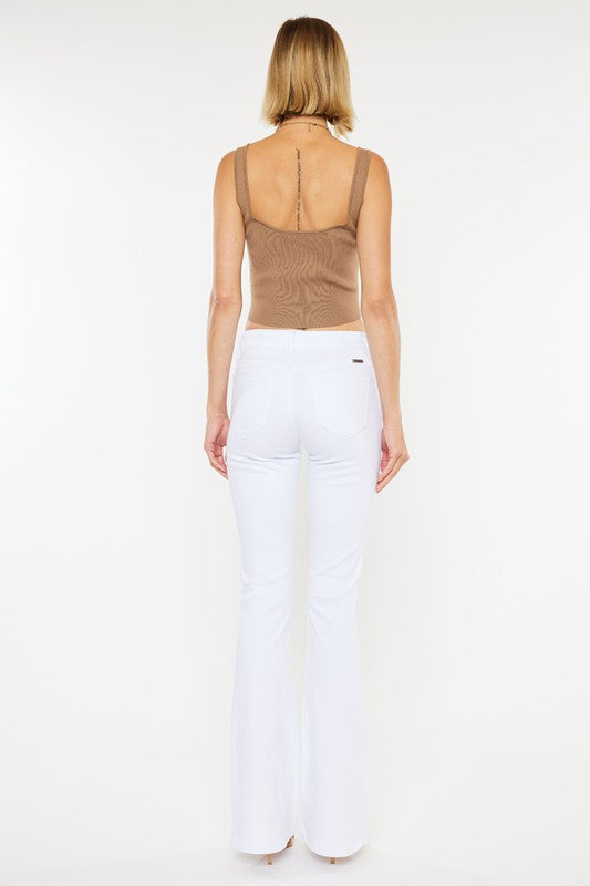 White Denim Jeans With Mid Rise Flare Leg Denim Jeans