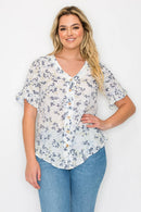 Perseption - V Neck Button Down Ruffle Short Sleeve Shirt