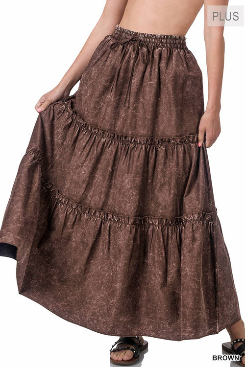 SI-23133- PLUS SIZE WOVEN ACID WASH DRAWSTRING WAIST TIER