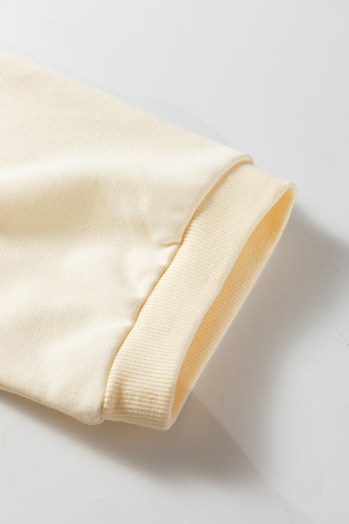 Beige Plus Size Raw Seam Detail Floral Bow Patched Baggy Pullover
