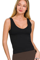 42POPS - ...SI-26015 Ribbed Bra Padded V Neck Tank Top