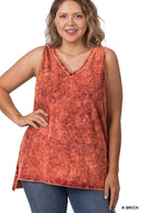 42POPS - ,,,,....SI-22151 Plus size Mineral Wash Top w/ Side Slit
