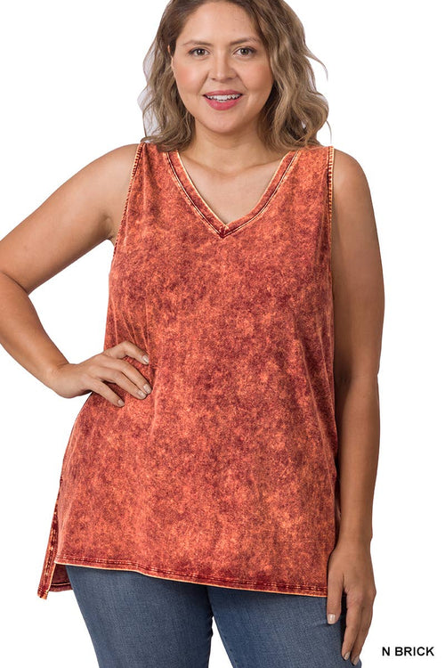42POPS - ,,,,....SI-22151 Plus size Mineral Wash Top w/ Side Slit