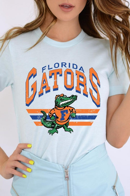 Florida Gators graphic short-sleeve T-shirt with printed lettering, shown worn by a model