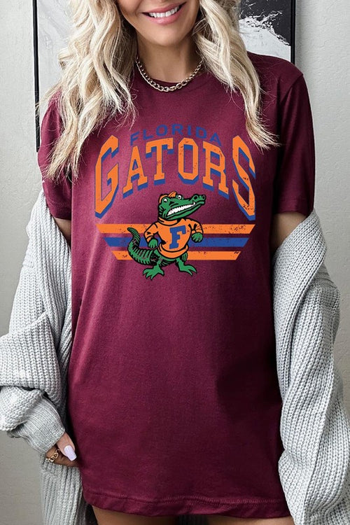 Florida Gators graphic short-sleeve T-shirt with printed lettering, shown worn by a model