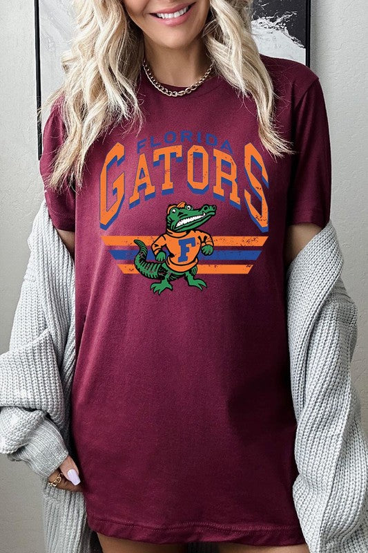 Florida Gators graphic short-sleeve T-shirt with printed lettering, shown worn by a model