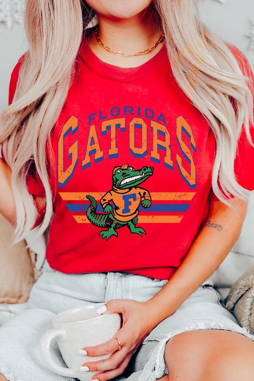Florida Gators graphic short-sleeve T-shirt with printed lettering, shown worn by a model