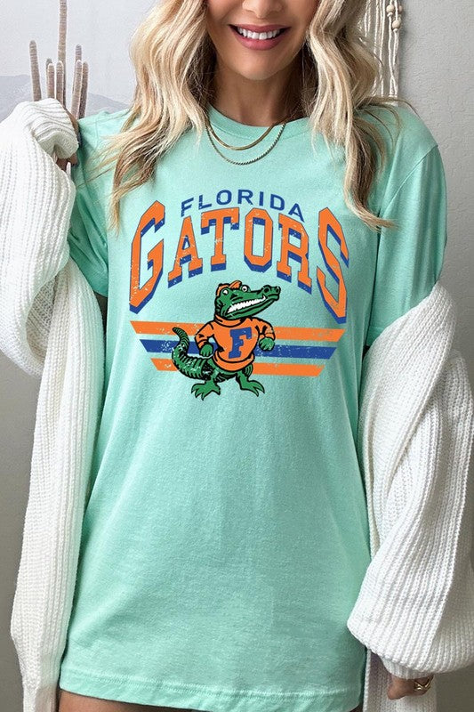 Florida Gators graphic short-sleeve T-shirt with printed lettering, shown worn by a model