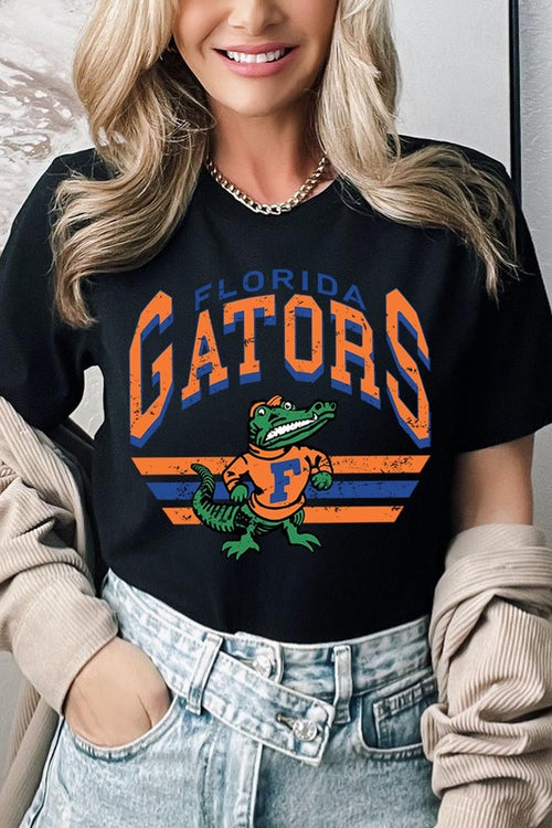 Florida Gators graphic short-sleeve T-shirt with printed lettering, shown worn by a model