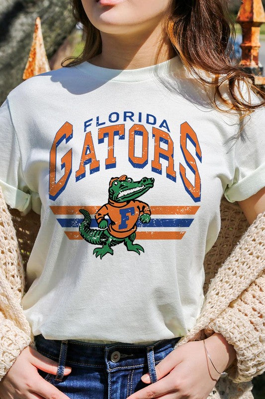 Florida Gators graphic short-sleeve T-shirt with printed lettering, shown worn by a model