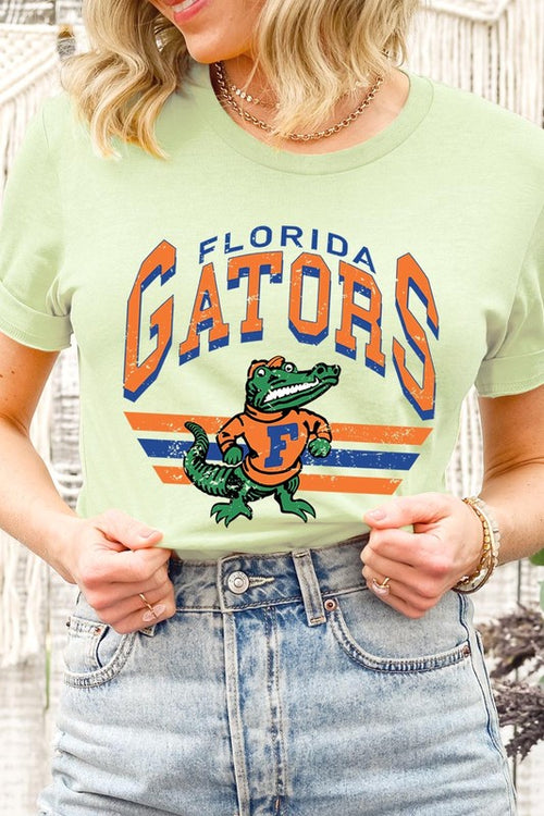 Florida Gators graphic short-sleeve T-shirt with printed lettering, shown worn by a model