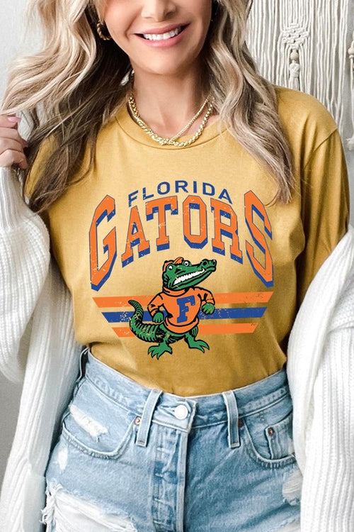 Florida Gators graphic short-sleeve T-shirt with printed lettering, shown worn by a model