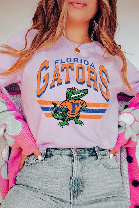Florida Gators graphic short-sleeve T-shirt with printed lettering, shown worn by a model