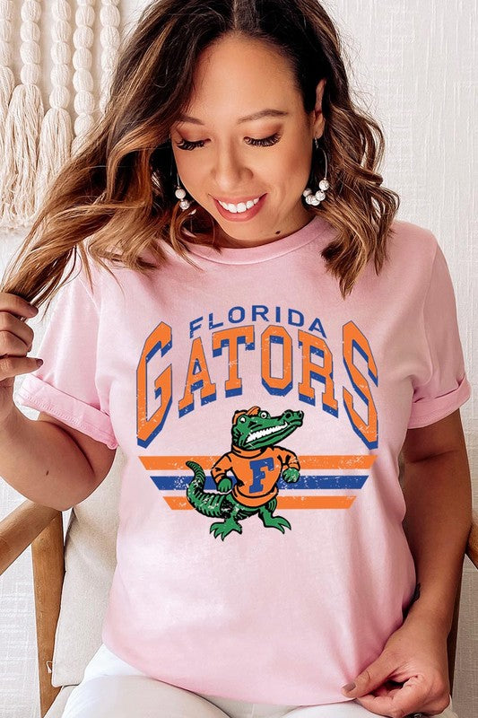 Florida Gators graphic short-sleeve T-shirt with printed lettering, shown worn by a model